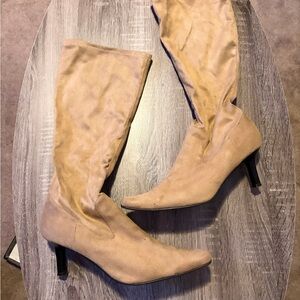 Rampage Beige Knee High Pointed Toe Boots